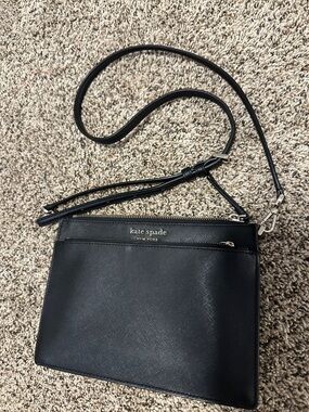Kate Spade Black Leather Crossbody Bag w/ Front Zip Pocket & Logo Detail